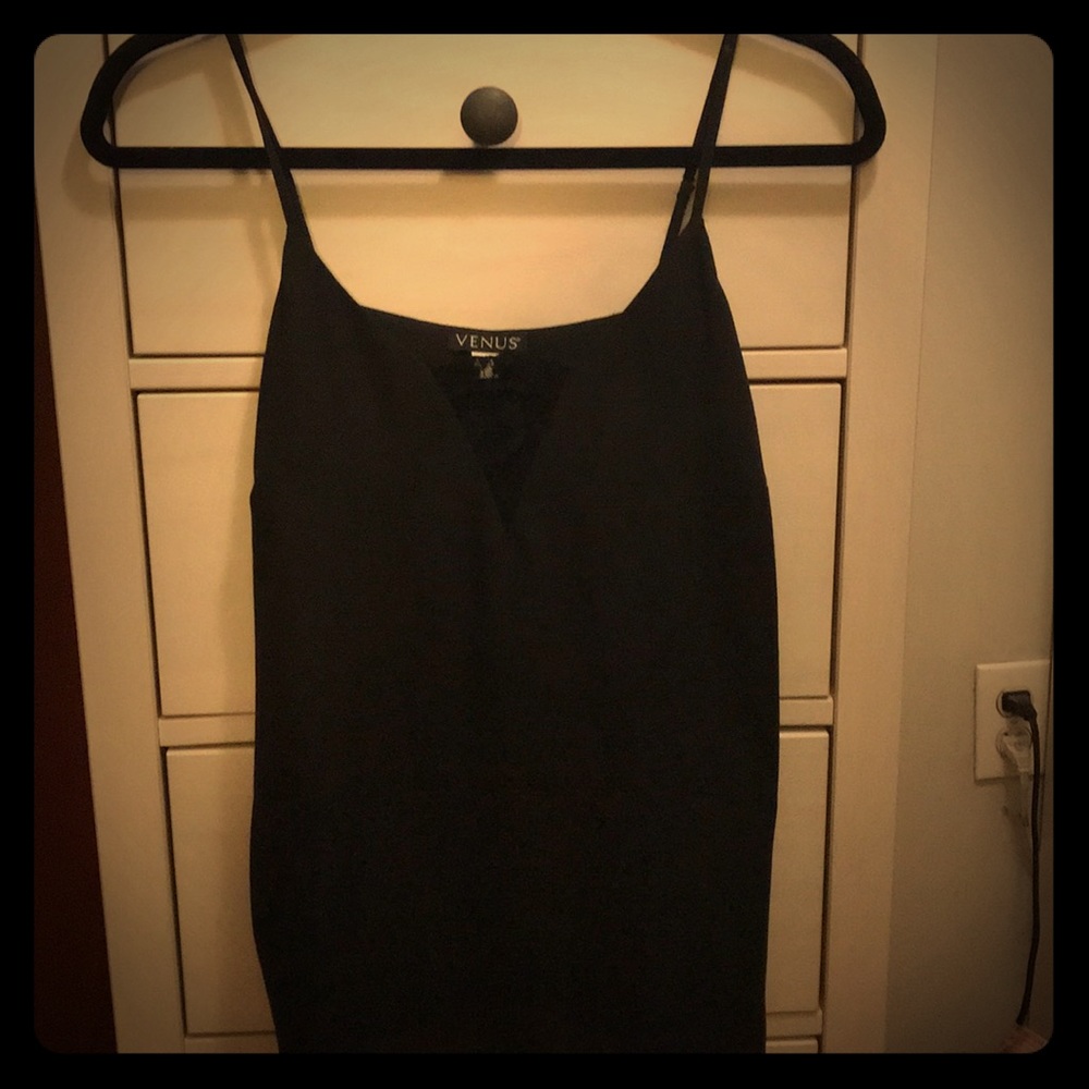 Black Spaghetti Strap Tank w/ Lace Inset